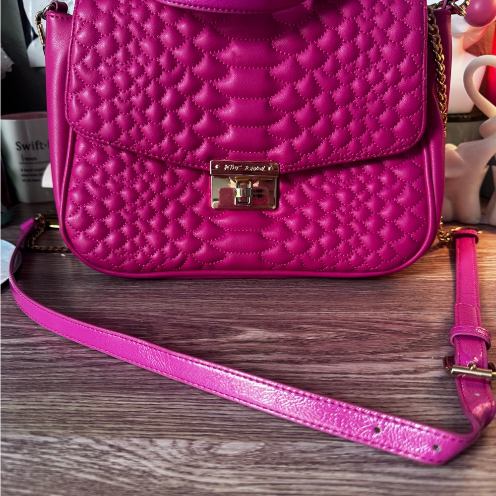 Betsey Johnson Vibrant Pink Crossbody Bag with Gold Chain